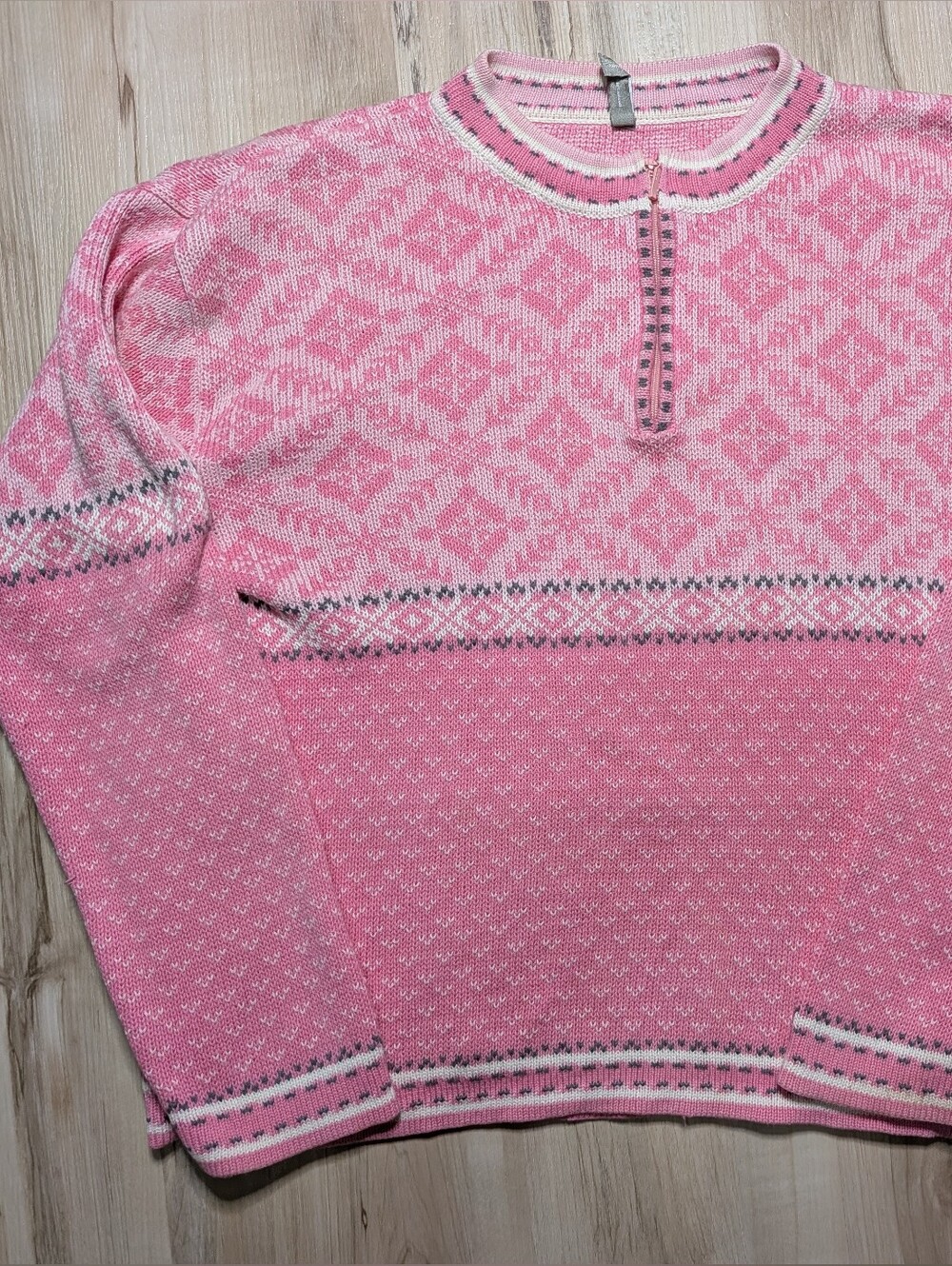 Hanna Andersson Heritage Fair Isle Style Pink 100% Cotton Quarter Zip Pullover